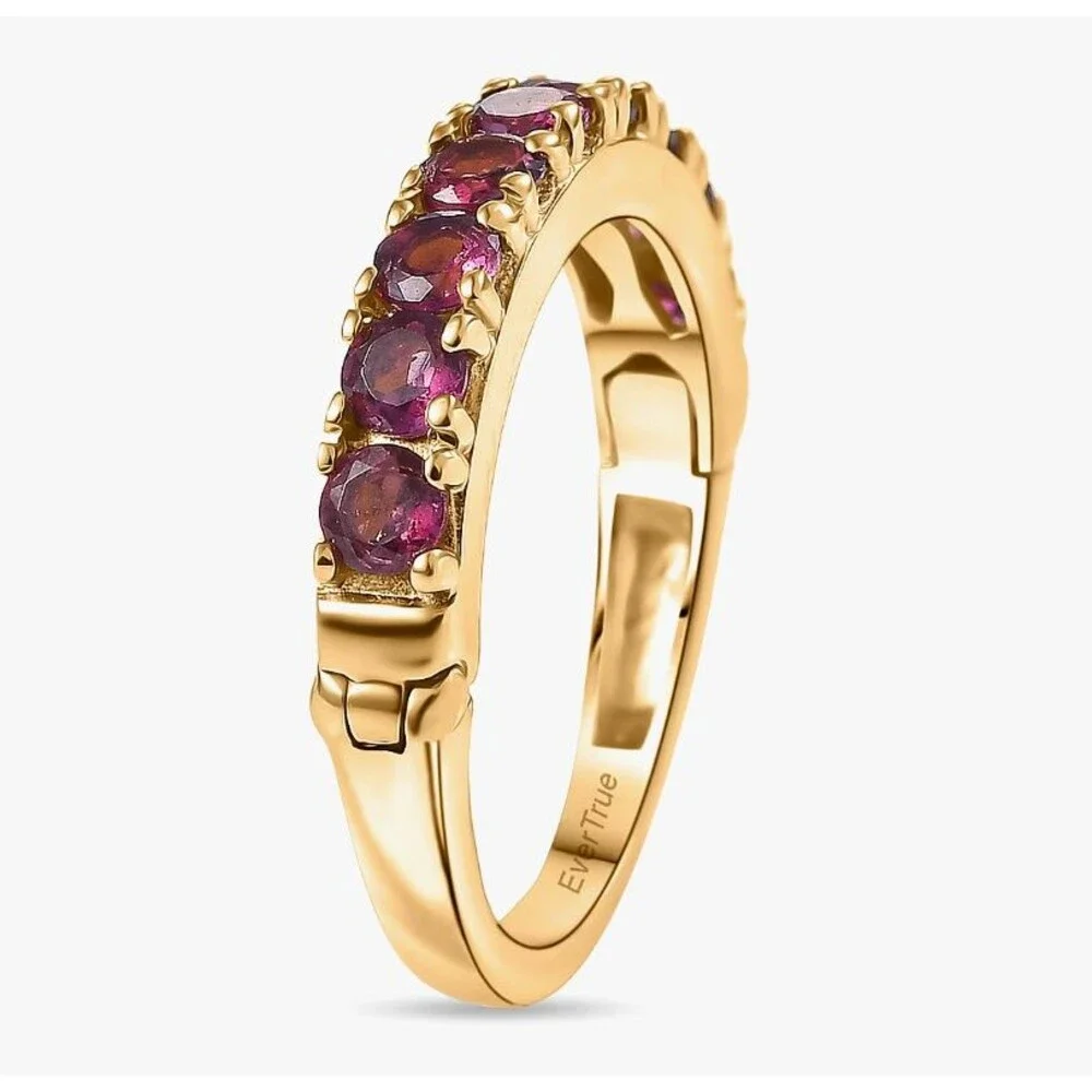 EverTrue Premium Orissa Rhodolite Garnet 1.50 ctw Band Ring in 18K YG Plated